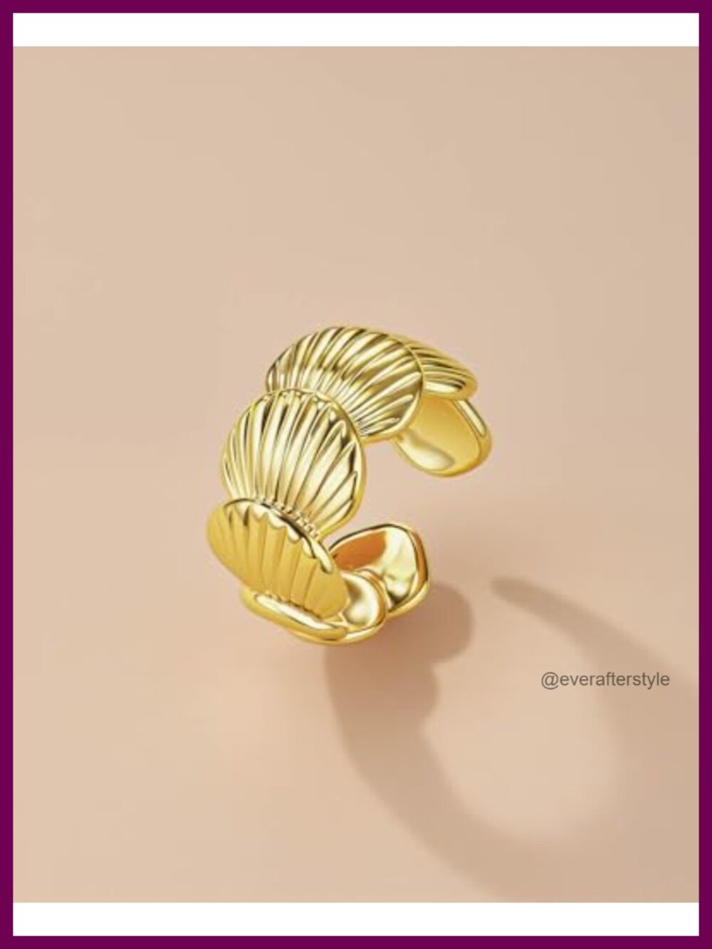 18K Gold Plated Adjustable Stacking Ring Shell Open Ring - Picture 2 of 6